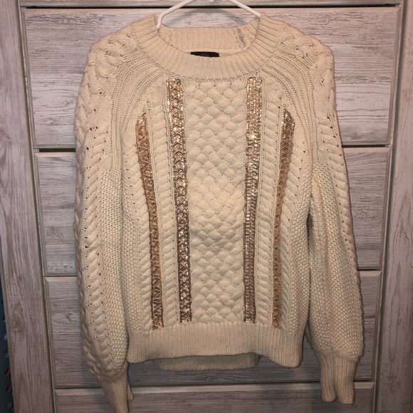 J Crew Merino Wool Cable Knit Sequin Sweater - Picture 3 of 13
